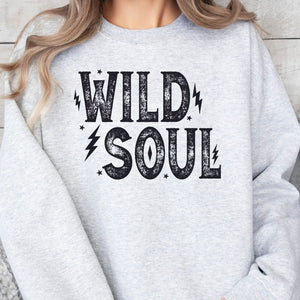 Wild Soul Sweatshirt, Womenswear Soft Printed Crewneck, Trendy Cozy Oversized Top