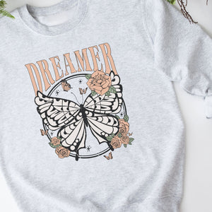 Butterfly Dreamer Sweatshirt, Womenswear Soft Printed Crewneck, Booklover Trendy Cozy Oversized Top