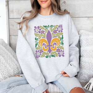 Mardi Gras Floral Crewneck Sweatshirt