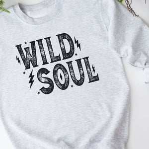 Wild Soul Sweatshirt, Womenswear Soft Printed Crewneck, Trendy Cozy Oversized Top