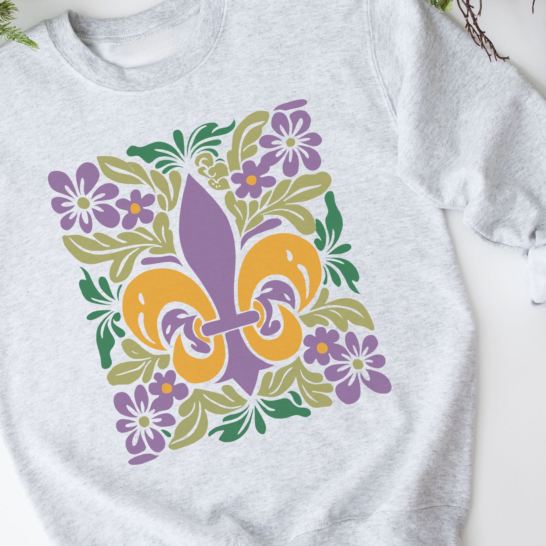 Mardi Gras Floral Crewneck Sweatshirt