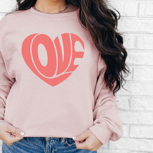 Love Heart Crewneck Sweatshirt, Womenswear Valentine's Day Soft Printed Sweatshirt, Cozy Love Day Oversized Top