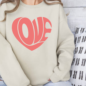 Love Heart Crewneck Sweatshirt, Womenswear Valentine's Day Soft Printed Sweatshirt, Cozy Love Day Oversized Top