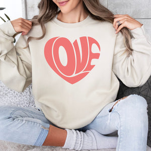 Love Heart Crewneck Sweatshirt, Womenswear Valentine's Day Soft Printed Sweatshirt, Cozy Love Day Oversized Top