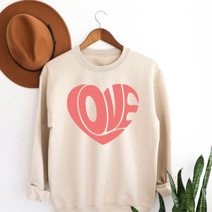 Love Heart Crewneck Sweatshirt, Womenswear Valentine's Day Soft Printed Sweatshirt, Cozy Love Day Oversized Top