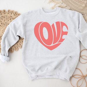 Love Heart Crewneck Sweatshirt, Womenswear Valentine's Day Soft Printed Sweatshirt, Cozy Love Day Oversized Top