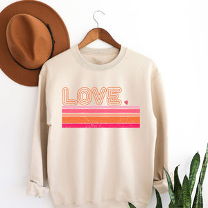 Love Stripe Crewneck Sweatshirt, Womenswear Valentine's Day Soft Printed Sweatshirt, Cozy Love Day Oversized Top