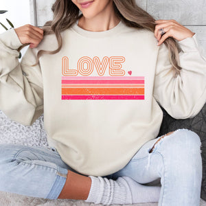 Love Stripe Crewneck Sweatshirt, Womenswear Valentine's Day Soft Printed Sweatshirt, Cozy Love Day Oversized Top