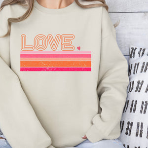 Love Stripe Crewneck Sweatshirt, Womenswear Valentine's Day Soft Printed Sweatshirt, Cozy Love Day Oversized Top