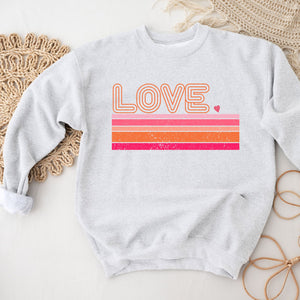 Love Stripe Crewneck Sweatshirt, Womenswear Valentine's Day Soft Printed Sweatshirt, Cozy Love Day Oversized Top