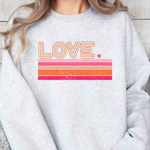 Love Stripe Crewneck Sweatshirt, Womenswear Valentine's Day Soft Printed Sweatshirt, Cozy Love Day Oversized Top