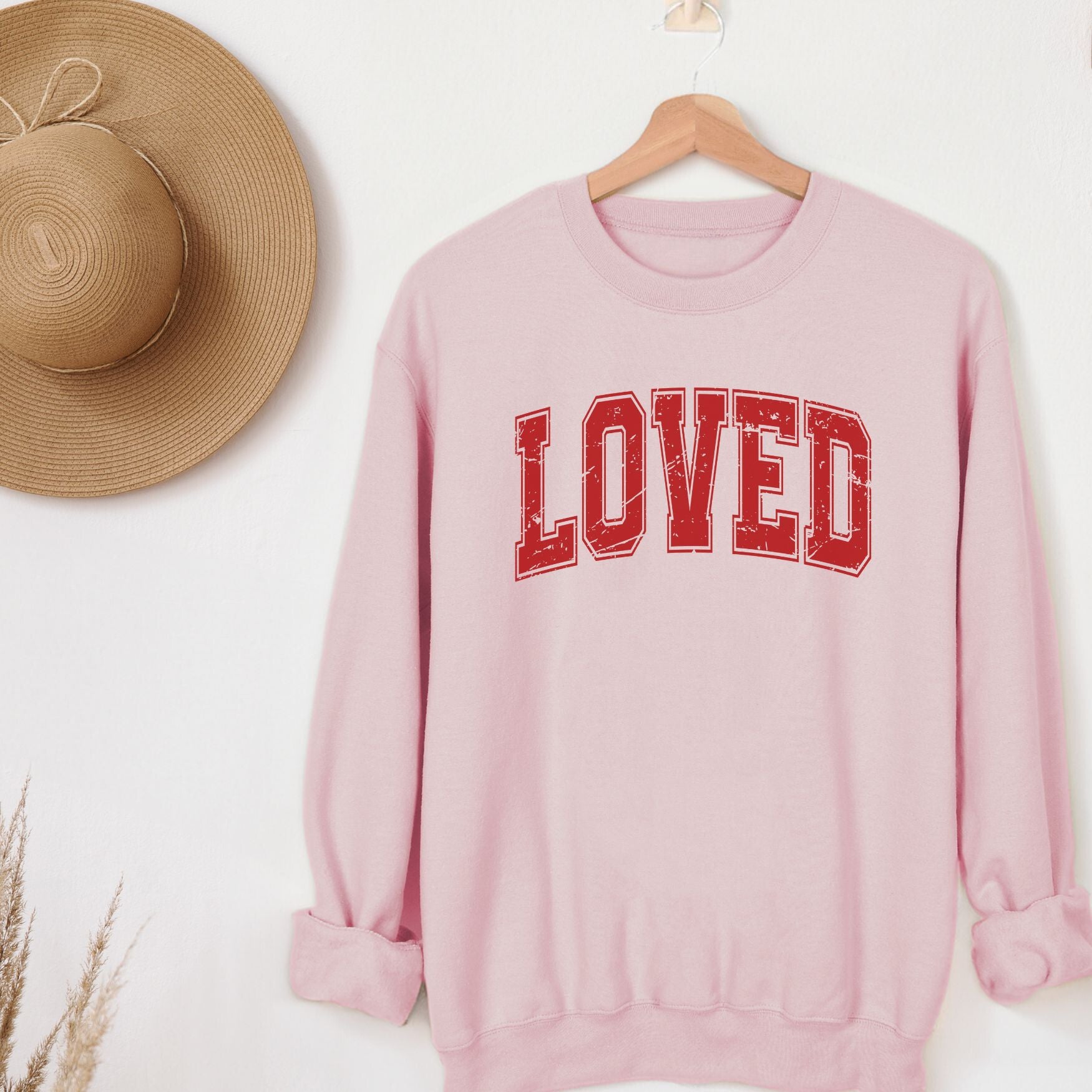 Loved Crewneck Sweatshirt, Womenswear Valentine's Day Soft Printed Sweatshirt, Cozy Love Day Oversized Top