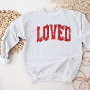 Loved Crewneck Sweatshirt, Womenswear Valentine's Day Soft Printed Sweatshirt, Cozy Love Day Oversized Top