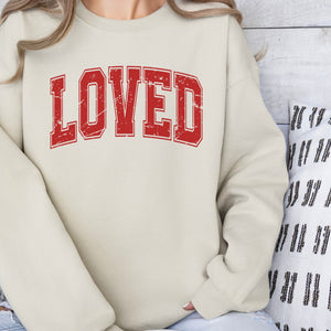 Loved Crewneck Sweatshirt, Womenswear Valentine's Day Soft Printed Sweatshirt, Cozy Love Day Oversized Top