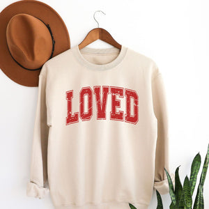 Loved Crewneck Sweatshirt, Womenswear Valentine's Day Soft Printed Sweatshirt, Cozy Love Day Oversized Top