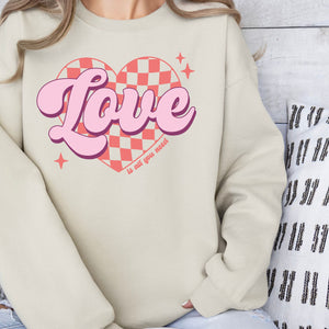 Love is All You Need Crewneck Sweatshirt, Womenswear Valentine's Day Soft Printed Sweatshirt, Cozy Love Day Oversized Top