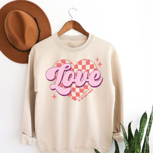 Love is All You Need Crewneck Sweatshirt, Womenswear Valentine's Day Soft Printed Sweatshirt, Cozy Love Day Oversized Top