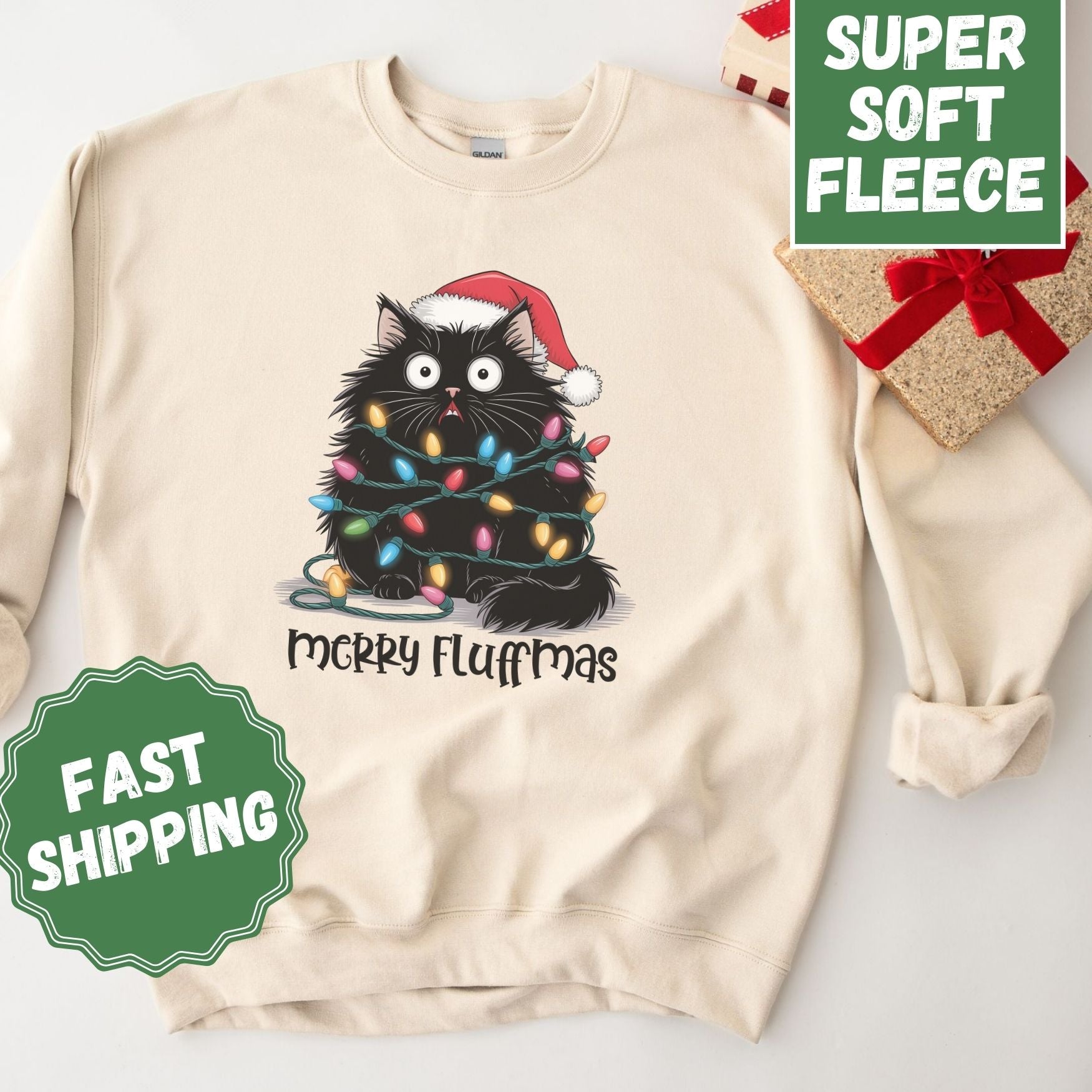 Merry Fluffness Crewneck Sweatshirt, Womenswear Christmas Soft Printed Sweatshirt, Cozy Holiday Oversized Top