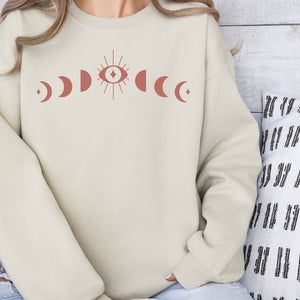 Moon Phases in Dusty Pink Sweatshirt, Womenswear Soft Printed Crewneck, Booklover Trendy Cozy Oversized Top