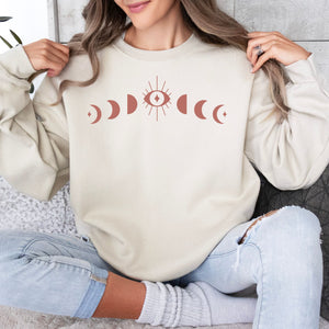 Moon Phases in Dusty Pink Sweatshirt, Womenswear Soft Printed Crewneck, Booklover Trendy Cozy Oversized Top