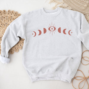 Moon Phases in Dusty Pink Sweatshirt, Womenswear Soft Printed Crewneck, Booklover Trendy Cozy Oversized Top