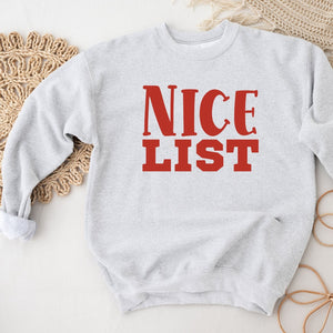 Nice List Christmas Crewneck Sweatshirt, Womenswear Soft Printed Sweatshirt, Cozy Holiday Oversized Top