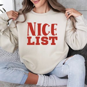 Nice List Christmas Crewneck Sweatshirt, Womenswear Soft Printed Sweatshirt, Cozy Holiday Oversized Top