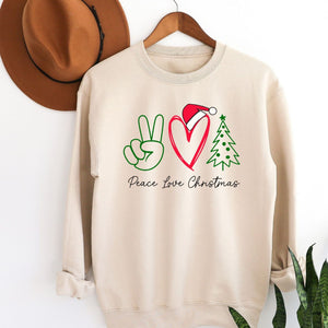 Peace Love and Christmas Crewneck Sweatshirt, Womenswear Soft Printed Sweatshirt, Cozy Holiday Oversized Top