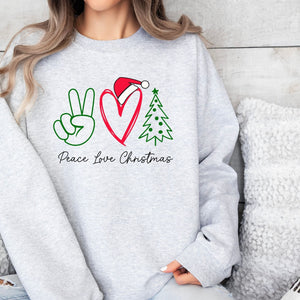 Peace Love and Christmas Crewneck Sweatshirt, Womenswear Soft Printed Sweatshirt, Cozy Holiday Oversized Top