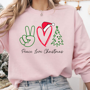 Peace Love and Christmas Crewneck Sweatshirt, Womenswear Soft Printed Sweatshirt, Cozy Holiday Oversized Top