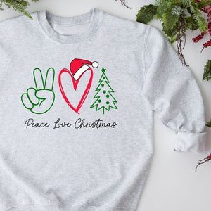 Peace Love and Christmas Crewneck Sweatshirt, Womenswear Soft Printed Sweatshirt, Cozy Holiday Oversized Top