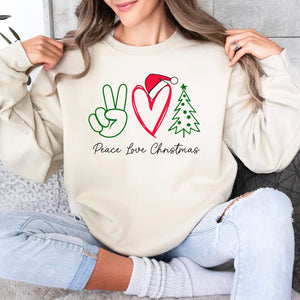 Peace Love and Christmas Crewneck Sweatshirt, Womenswear Soft Printed Sweatshirt, Cozy Holiday Oversized Top