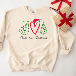 Peace Love and Christmas Crewneck Sweatshirt, Womenswear Soft Printed Sweatshirt, Cozy Holiday Oversized Top