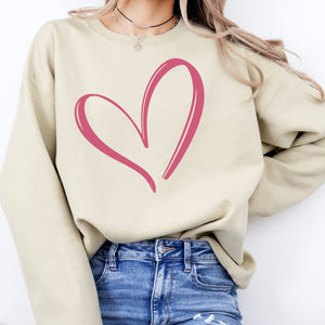 Pink Heart Crewneck Sweatshirt, Womenswear Valentine's Day Soft Printed Sweatshirt, Cozy Love Day Oversized Top