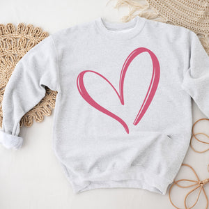 Pink Heart Crewneck Sweatshirt, Womenswear Valentine's Day Soft Printed Sweatshirt, Cozy Love Day Oversized Top