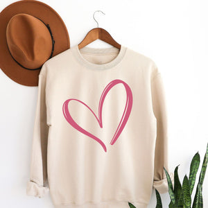 Pink Heart Crewneck Sweatshirt, Womenswear Valentine's Day Soft Printed Sweatshirt, Cozy Love Day Oversized Top