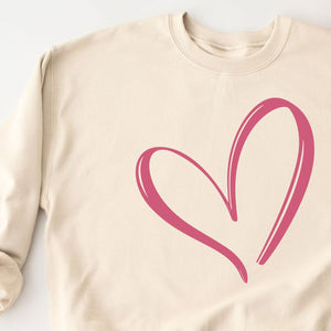 Pink Heart Crewneck Sweatshirt, Womenswear Valentine's Day Soft Printed Sweatshirt, Cozy Love Day Oversized Top