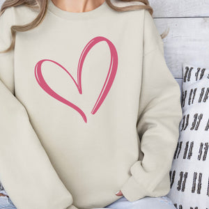 Pink Heart Crewneck Sweatshirt, Womenswear Valentine's Day Soft Printed Sweatshirt, Cozy Love Day Oversized Top