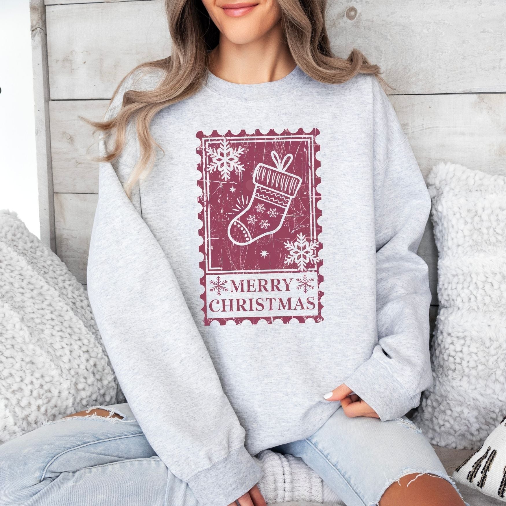 Red Christmas Stamp Crewneck - Adult