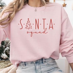 Santa Squad Christmas Crewneck Sweatshirt, Womenswear Soft Printed Sweatshirt, Cozy Holiday Oversized Top