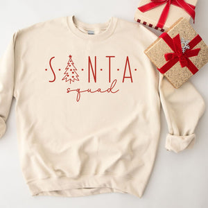 Santa Squad Christmas Crewneck Sweatshirt, Womenswear Soft Printed Sweatshirt, Cozy Holiday Oversized Top