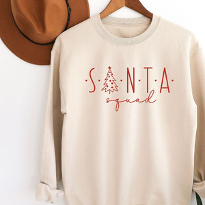 Santa Squad Christmas Crewneck Sweatshirt, Womenswear Soft Printed Sweatshirt, Cozy Holiday Oversized Top