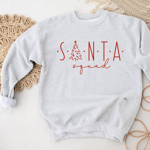 Santa Squad Christmas Crewneck Sweatshirt, Womenswear Soft Printed Sweatshirt, Cozy Holiday Oversized Top