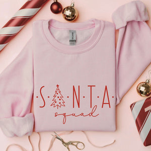 Santa Squad Christmas Crewneck Sweatshirt, Womenswear Soft Printed Sweatshirt, Cozy Holiday Oversized Top