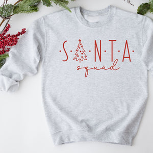 Santa Squad Christmas Crewneck Sweatshirt, Womenswear Soft Printed Sweatshirt, Cozy Holiday Oversized Top