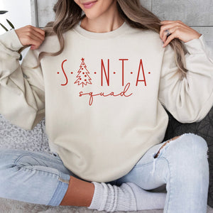 Santa Squad Christmas Crewneck Sweatshirt, Womenswear Soft Printed Sweatshirt, Cozy Holiday Oversized Top