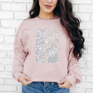 Sequin 2025 Sweatshirt, Womenswear Soft Printed Crewneck, Cozy New Year Oversized Top