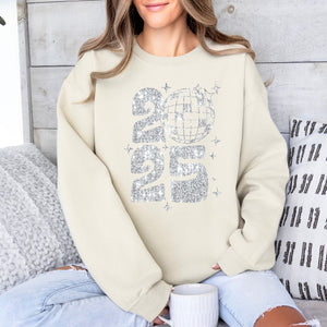 Sequin 2025 Sweatshirt, Womenswear Soft Printed Crewneck, Cozy New Year Oversized Top