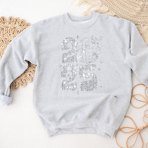 Sequin 2025 Sweatshirt, Womenswear Soft Printed Crewneck, Cozy New Year Oversized Top