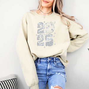 Sequin 2025 Sweatshirt, Womenswear Soft Printed Crewneck, Cozy New Year Oversized Top